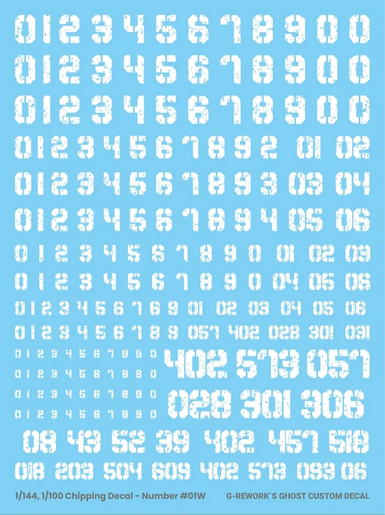 G-REWORK - Chipping Decal - Numbers (White) (Water Decal)